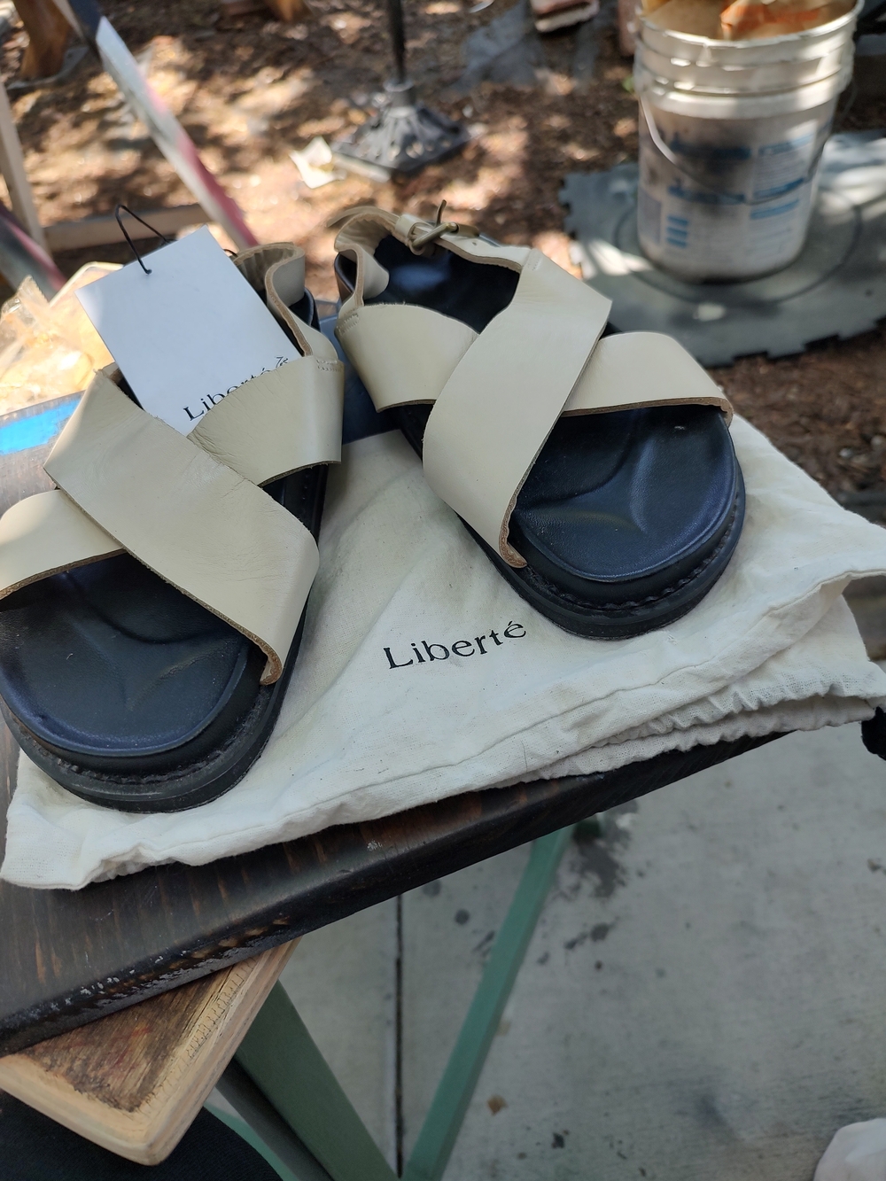 Liberté Cream Leather Cross-Strap Sandals for Women